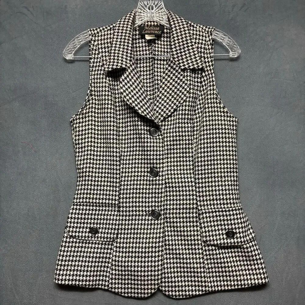 Vintage Melissa Lawrence Houndstooth Pantsuit Vest Set Office Comfy Vixen Size 6